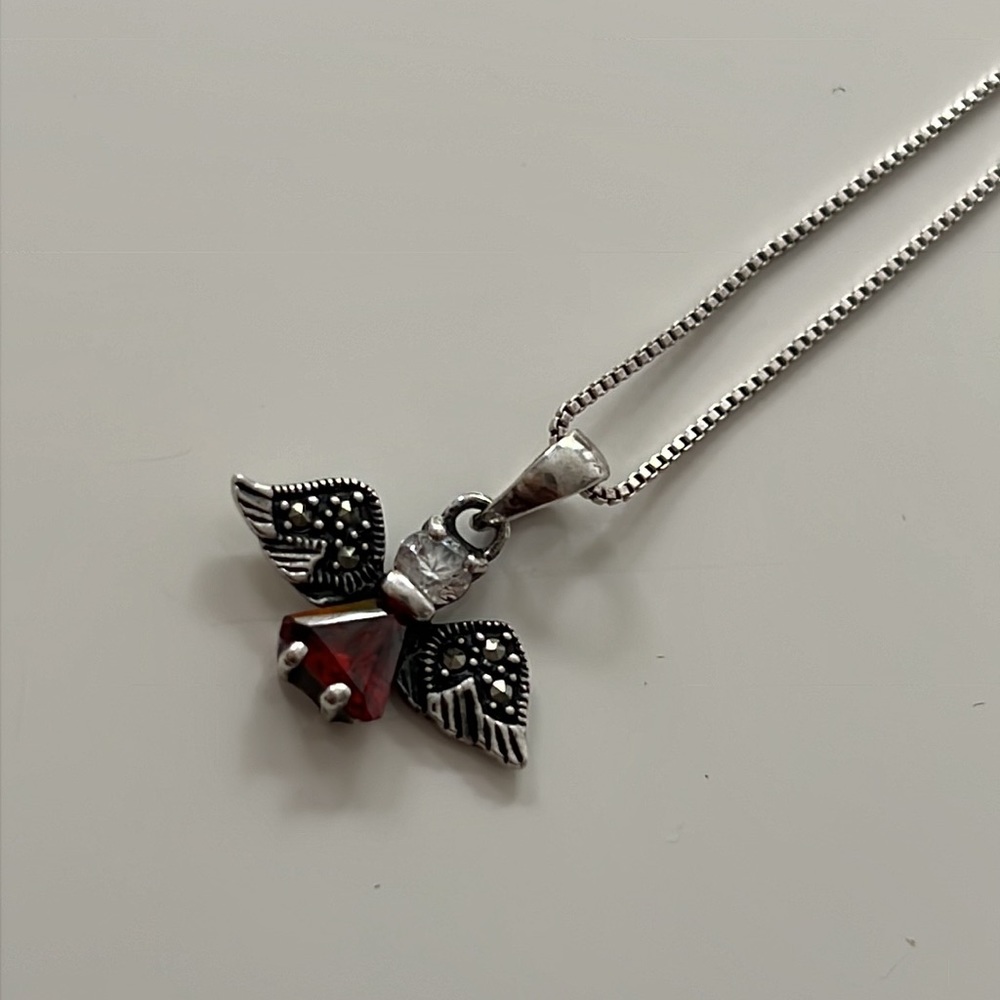 Silver Angel With Red Ruby, Stone, And Diamond - image 3